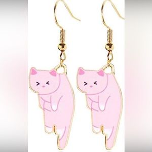 Hanging Pink Cat Earrings